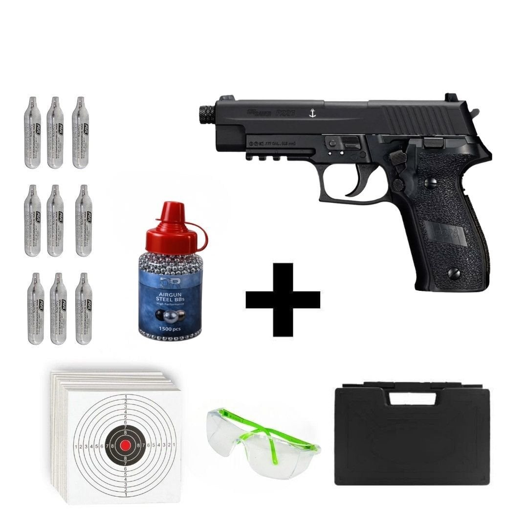 Sig Sauer P226 Black + 12 Adet Co2 Gas + 1 Kutu Çelik Bilye + Taşıma Çantası + Atış Gözlüğü
