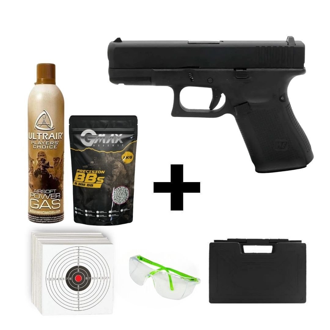 We Glock 19 Gen5 + Green Gas + 1 Kg BB + Taşıma Çantası + Hedef Kağıdı + Atış Gözlüğü