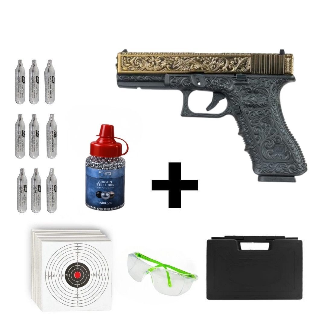 We Glock 17 Ivory + Co2 Gas + 1500 Adet Çelik Bilye + Taşıma Çantası + Atış Gözlüğü