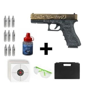 We Glock 17 Ivory + Co2 Gas + 1500 Adet Çelik Bilye + Taşıma Çantası + Atış Gözlüğü