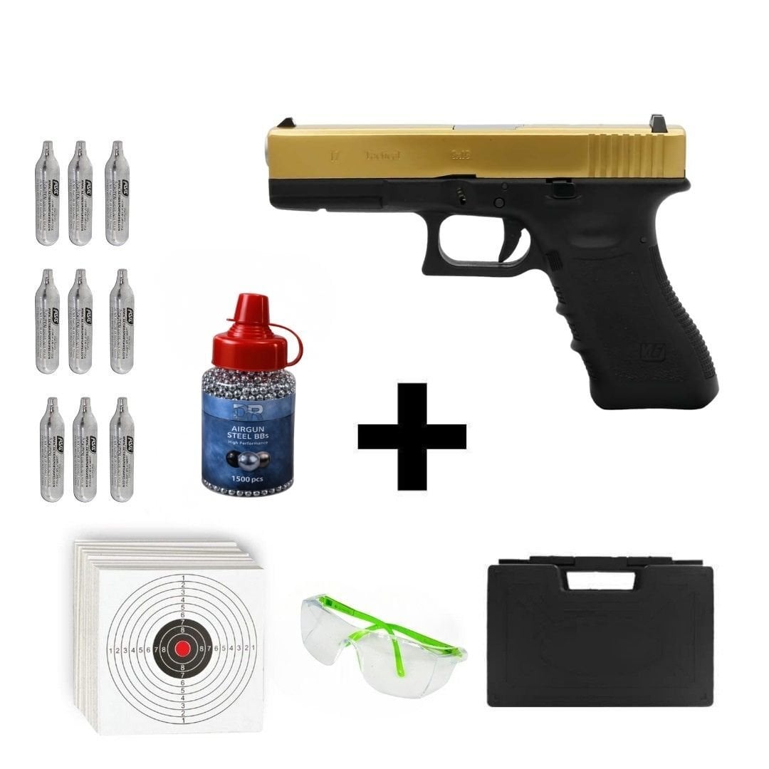 We Glock 17 Gen3 Titanyum + Co2 Gas + 1500 Adet Çelik Bilye + Taşıma Çantası + Atış Gözlüğü