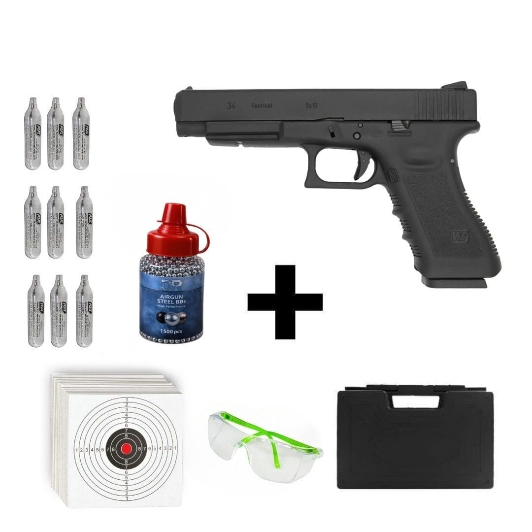 We Glock 34 Gen3 + Co2 Gas + 1500 Adet Çelik Bilye + Taşıma Çantası + Atış Gözlüğü