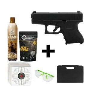 We Glock 27 Gen3 Siyah + Green Gas + 1 Kg BB + Taşıma Çantası + Hedef Kağıdı + Atış Gözlüğü