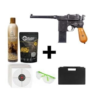 We Mauser M712 Siyah + Green Gas + 1 Kg BB + Taşıma Çantası + Hedef Kağıdı + Atış Gözlüğü