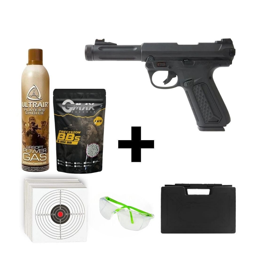 Action Army AAP01 Assasin + Green Gas + 1 Kg BB + Taşıma Çantası + Hedef Kağıdı + Atış Gözlüğü