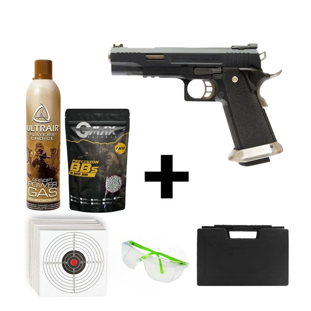 We Hi-Capa Force 5.1 T-Rex + Green Gas + 1 Kg BB + Taşıma Çantası + Hedef Kağıdı + Atış Gözlüğü